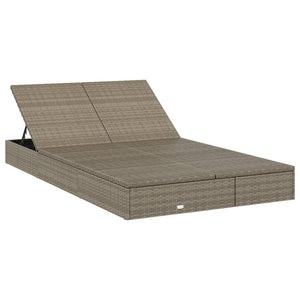 Doppel Sonnenliege mit Auflage Grau Poly Rattan