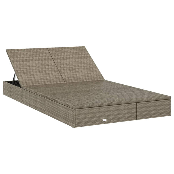 Doppel Sonnenliege mit Auflage Grau Poly Rattan