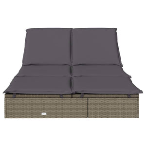 Doppel Sonnenliege mit Auflage Grau Poly Rattan
