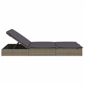 Doppel Sonnenliege mit Auflage Grau Poly Rattan