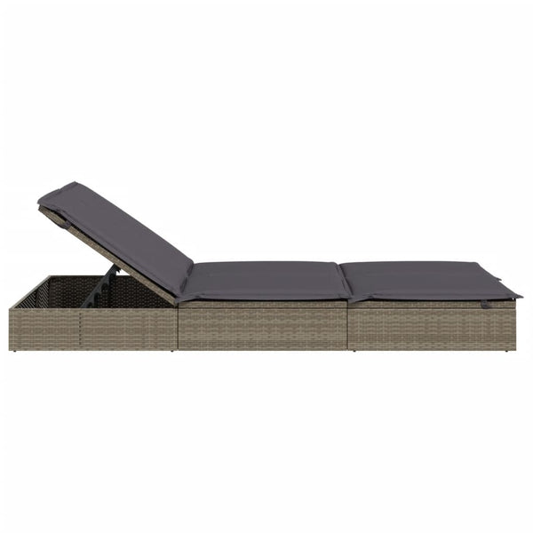 Doppel Sonnenliege mit Auflage Grau Poly Rattan