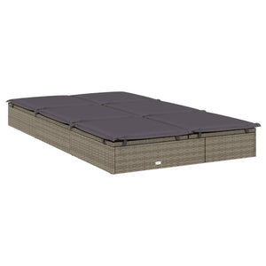 Doppel Sonnenliege mit Auflage Grau Poly Rattan
