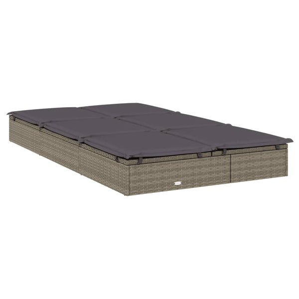 Doppel Sonnenliege mit Auflage Grau Poly Rattan