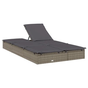 Doppel Sonnenliege mit Auflage Grau Poly Rattan