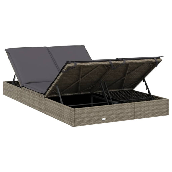 Doppel Sonnenliege mit Auflage Grau Poly Rattan