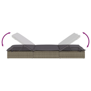 Doppel Sonnenliege mit Auflage Grau Poly Rattan