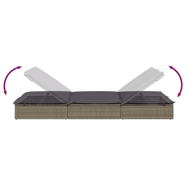 Doppel Sonnenliege mit Auflage Grau Poly Rattan