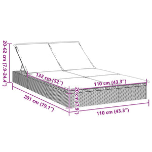 Doppel Sonnenliege mit Auflage Grau Poly Rattan