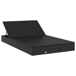 Doppel Sonnenliege mit Auflage, Poly Rattan Schwarz