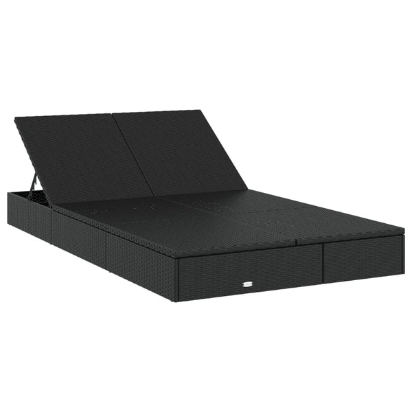 Doppel Sonnenliege mit Auflage, Poly Rattan Schwarz