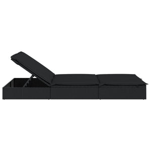 Doppel Sonnenliege mit Auflage, Poly Rattan Schwarz