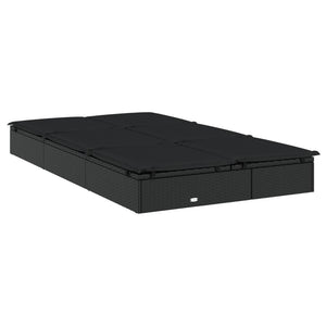 Doppel Sonnenliege mit Auflage, Poly Rattan Schwarz