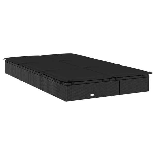 Doppel Sonnenliege mit Auflage, Poly Rattan Schwarz