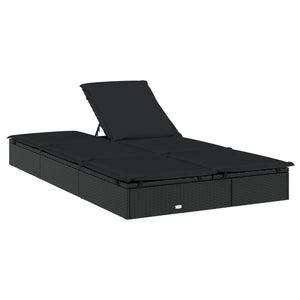 Doppel Sonnenliege mit Auflage, Poly Rattan Schwarz
