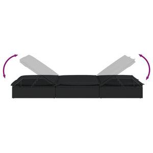 Doppel Sonnenliege mit Auflage, Poly Rattan Schwarz
