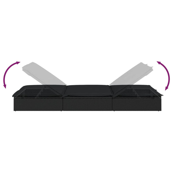Doppel Sonnenliege mit Auflage, Poly Rattan Schwarz