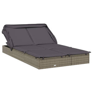 2-Personen Sonnenliege mit Dach Grau Poly Rattan