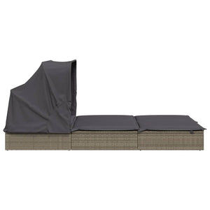 2-Personen Sonnenliege mit Dach Grau Poly Rattan