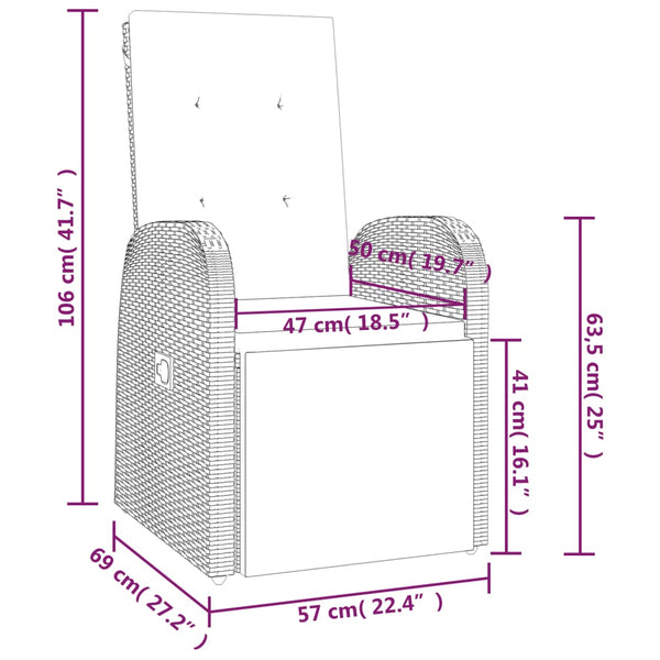 vidaXL Bains de soleil de jardin avec coussins 2 pcs Gris Résine tressée