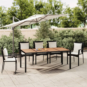 Gartentisch Holzplatte Schwarz Poly Rattan
