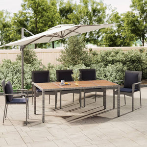 vidaXL Garden Dining Table with Wooden Top Grey Poly Rattan & Solid Acacia Wood
