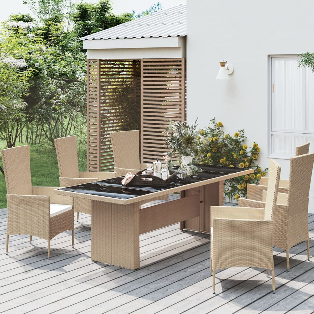 Gartentisch Beige Poly Rattan mit Glasplatte