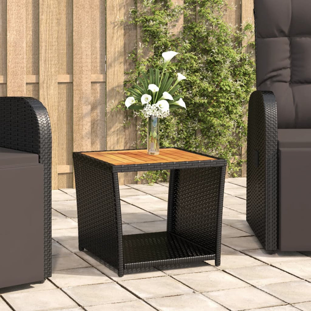 Beistelltisch Poly Rattan Akazienholz Schwarz