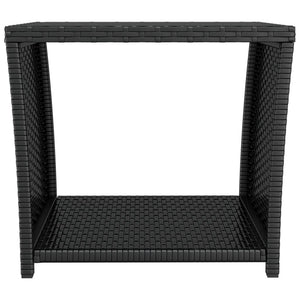 Schwarzer Beistelltisch Poly Rattan mit Glasplatte