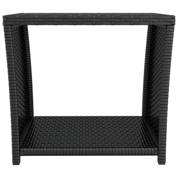 Schwarzer Beistelltisch Poly Rattan mit Glasplatte