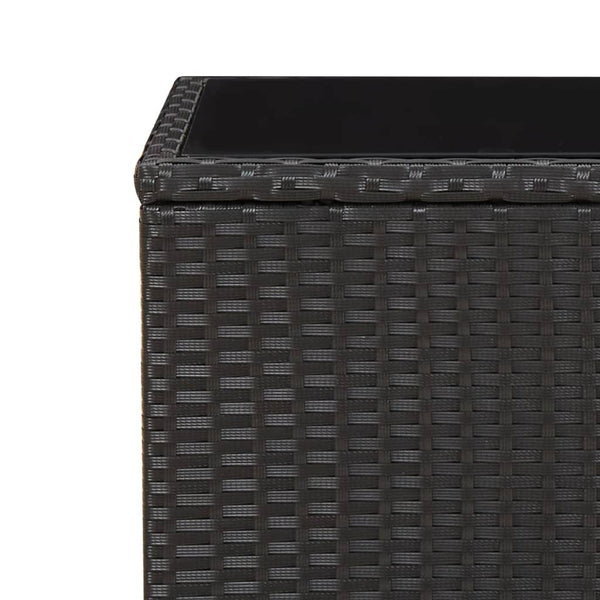 Schwarzer Beistelltisch Poly Rattan mit Glasplatte