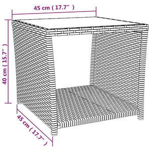 Schwarzer Beistelltisch Poly Rattan mit Glasplatte