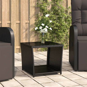 Schwarzer Beistelltisch Poly Rattan mit Glasplatte