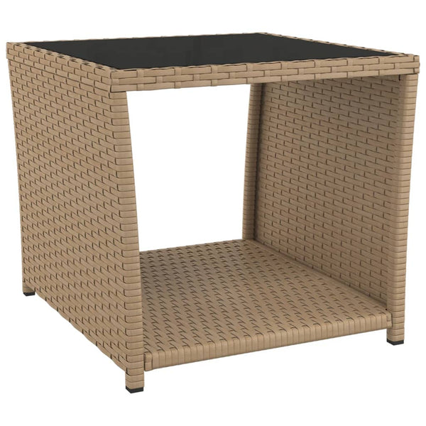 vidaXL Table d'appoint avec plateau en verre Beige Résine tressée & Verre trempé