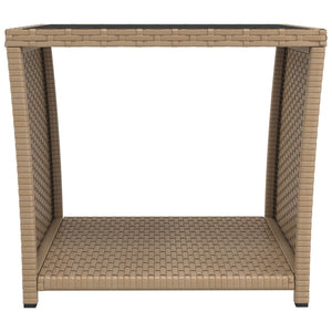 vidaXL Table d'appoint avec plateau en verre Beige Résine tressée & Verre trempé