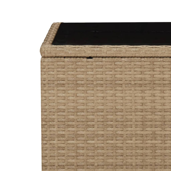 vidaXL Table d'appoint avec plateau en verre Beige Résine tressée & Verre trempé