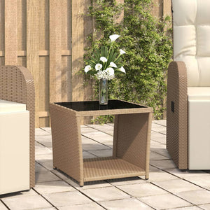 vidaXL Table d'appoint avec plateau en verre Beige Résine tressée & Verre trempé