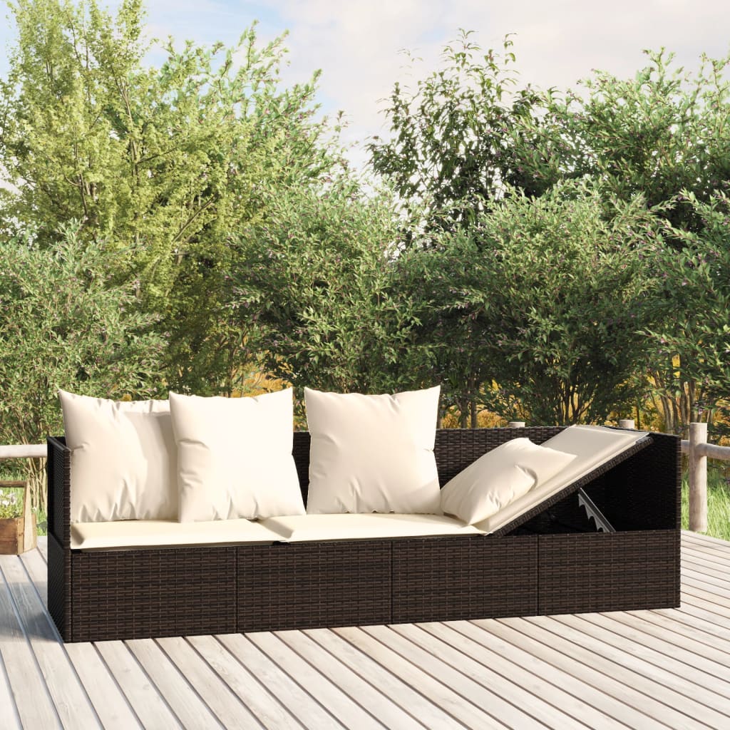 vidaXL Lit de repos d'extérieur avec coussins marron résine tressée