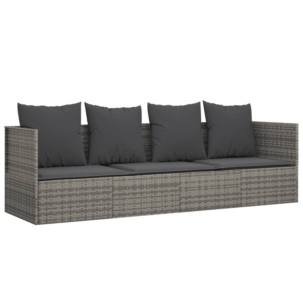 Graues Poly Rattan Outdoor-Loungebett mit Kissen