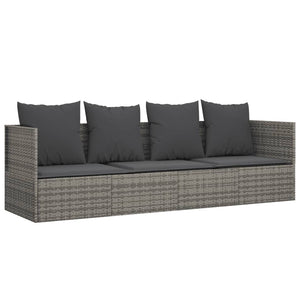 Graues Poly Rattan Outdoor-Loungebett mit Kissen