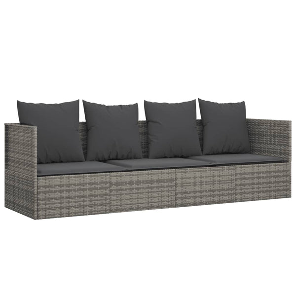 Graues Poly Rattan Outdoor-Loungebett mit Kissen