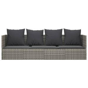 Graues Poly Rattan Outdoor-Loungebett mit Kissen