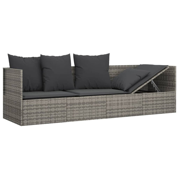 Graues Poly Rattan Outdoor-Loungebett mit Kissen