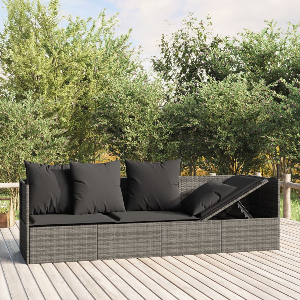 Graues Poly Rattan Outdoor-Loungebett mit Kissen