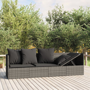 Graues Poly Rattan Outdoor-Loungebett mit Kissen