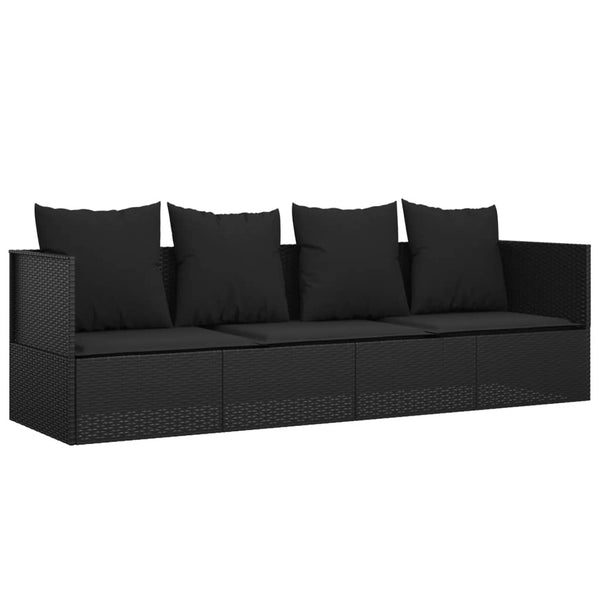 Outdoor Loungebett mit Kissen Schwarz