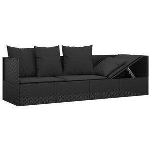 Outdoor Loungebett mit Kissen Schwarz