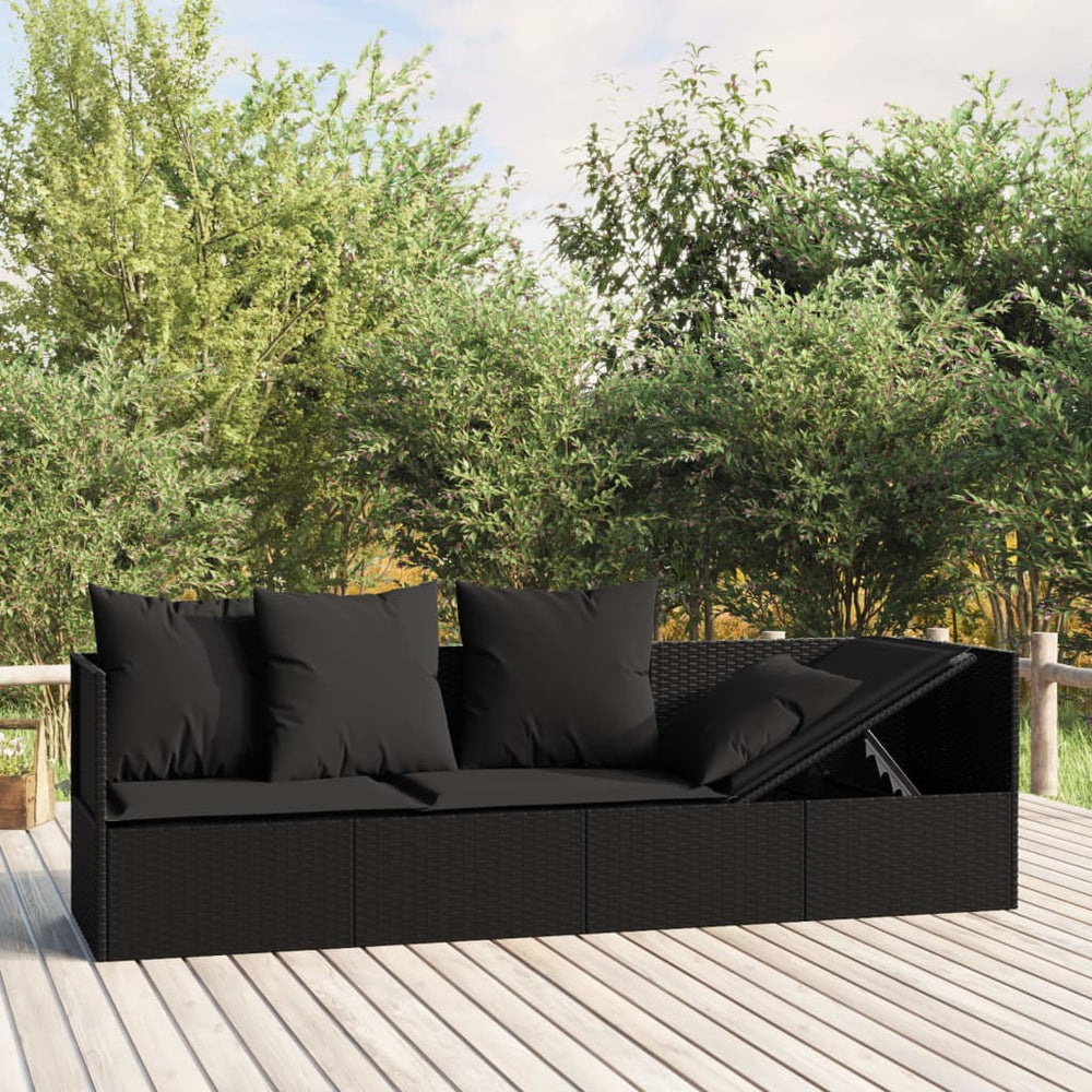 Outdoor Loungebett mit Kissen Schwarz