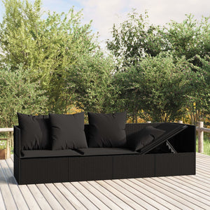 Outdoor Loungebett mit Kissen Schwarz