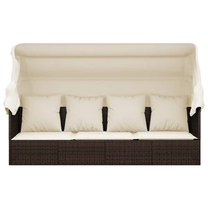 vidaXL Lit de repos d'extérieur avec toit et coussins en rotin synthétique marron