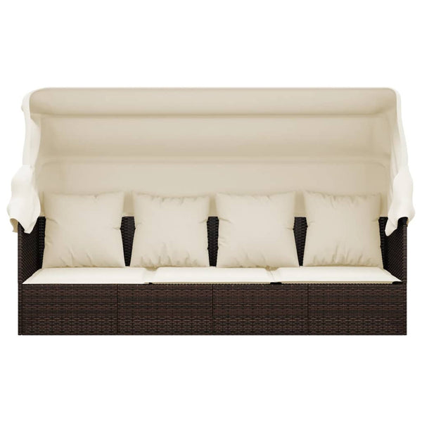 vidaXL Lit de repos d'extérieur avec toit et coussins en rotin synthétique marron